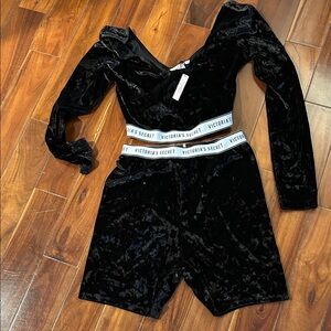 Victoria's Secret Black Velvet Lounge Set with Logo Waistband